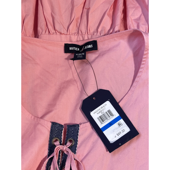 Nautica Jeans Women's XL Pink Lace-Up Tiered Ruffled Sleeveless Dress NWT - Picture 4 of 4